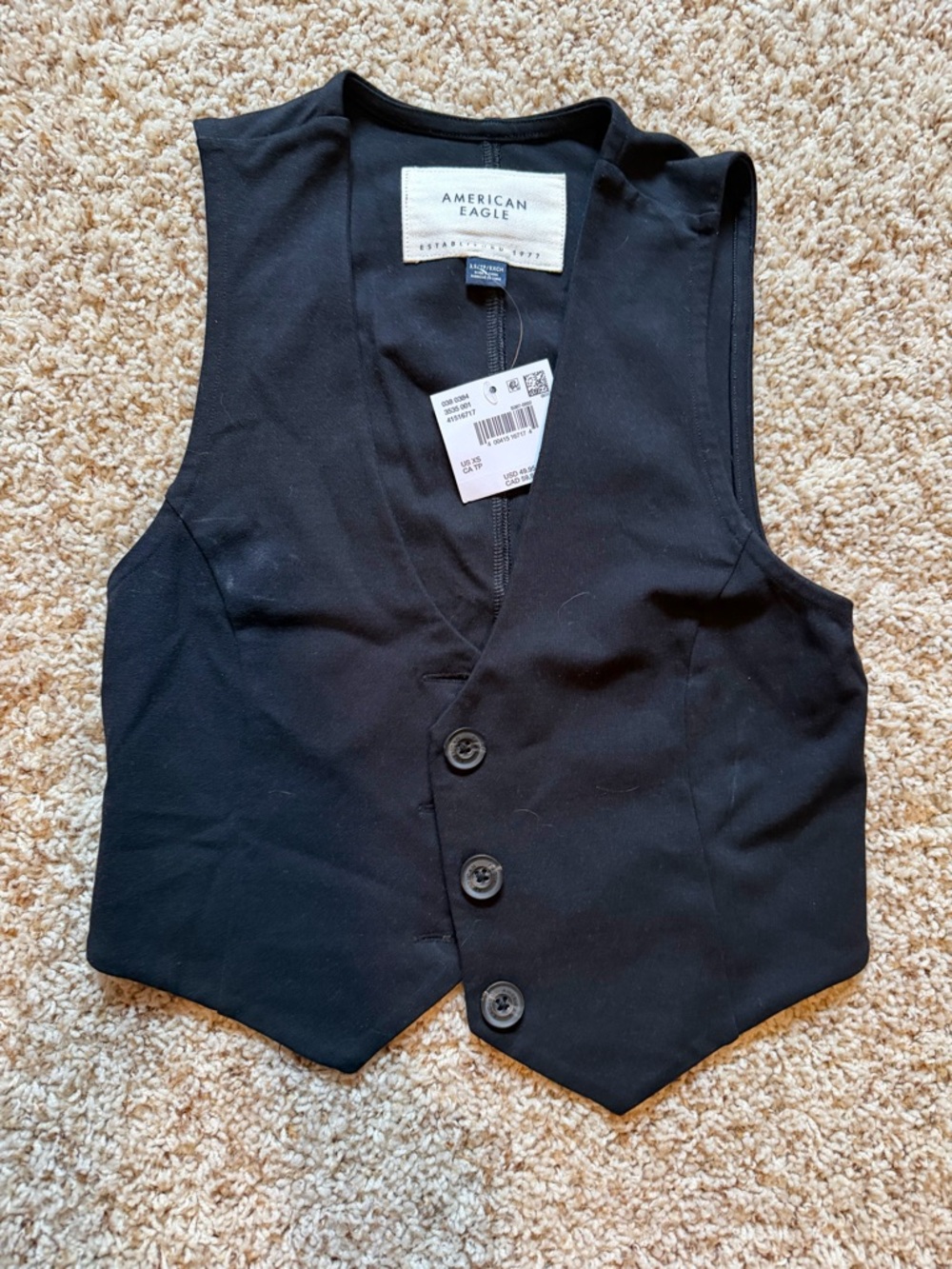 American Eagle Outfitters Black Sleeveless Button Vest